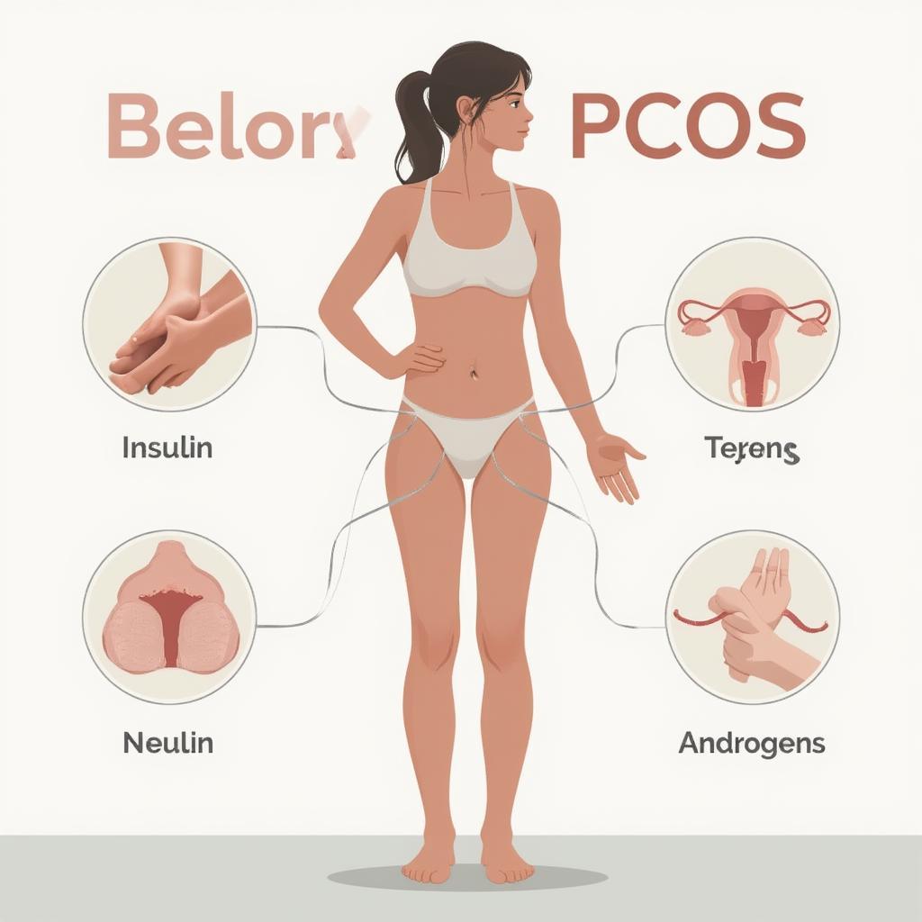 Illustration of PCOS belly fat and hormonal imbalance