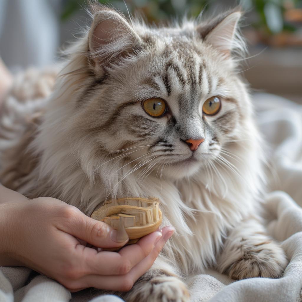 persian ragdoll cat getting groomed