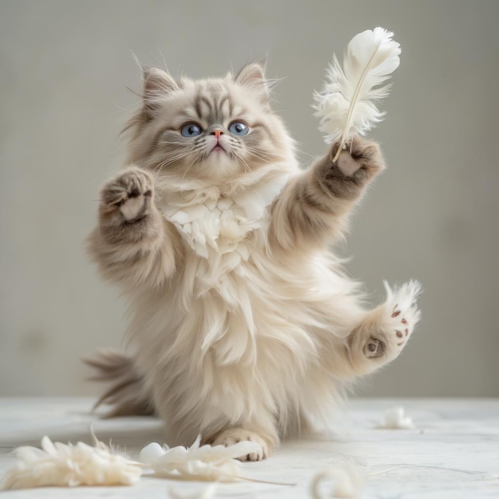 persian ragdoll cat playing with a toy