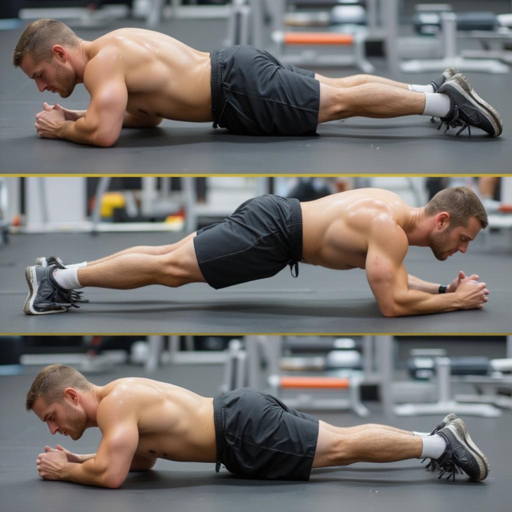 Men Performing Plank Variations: Standard, Forearm, and Side Planks