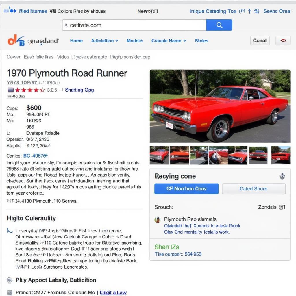 Plymouth Muscle Car Listing on Online Marketplace