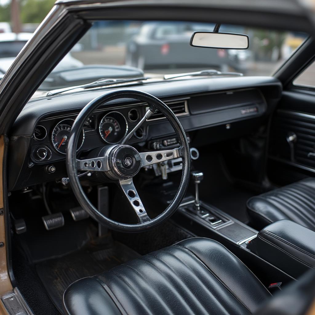 close-up interior of a vintage plymouth roadrunner