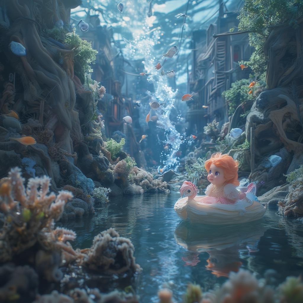 Ponyo and Sosuke Exploring the Underwater Town