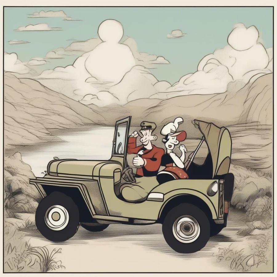 Popeye and Olive Oyl on a Jeep Adventure