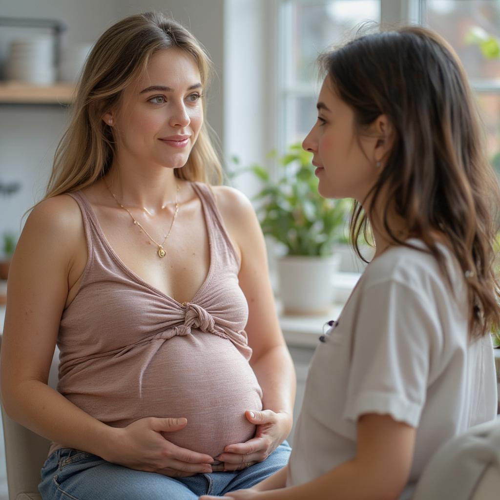 A pregnant woman receiving dietary advice from a nutritionist