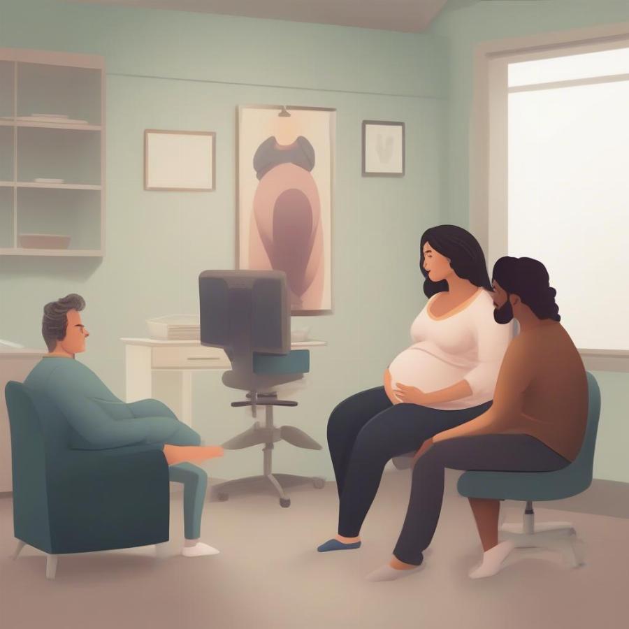 Pregnant woman consulting with her doctor.