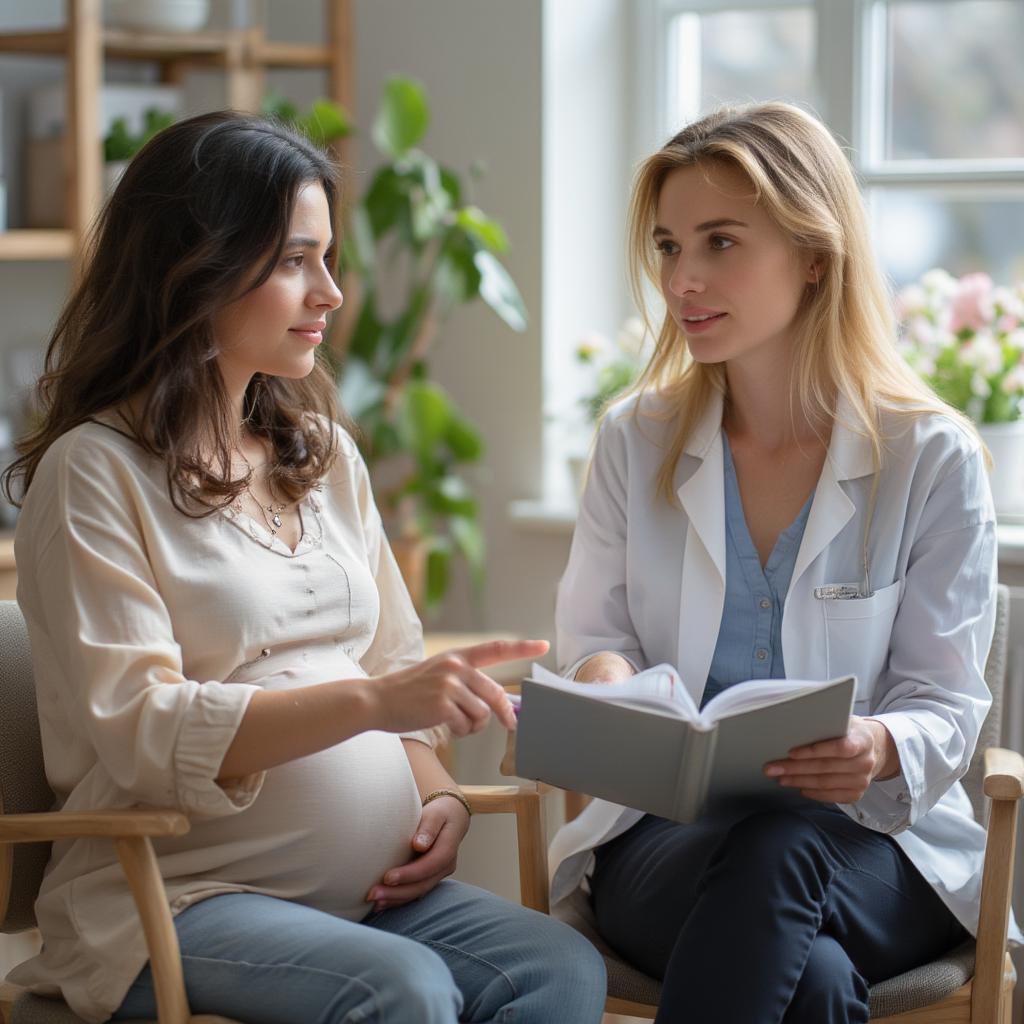 Pregnant woman consulting with a doctor about her weight