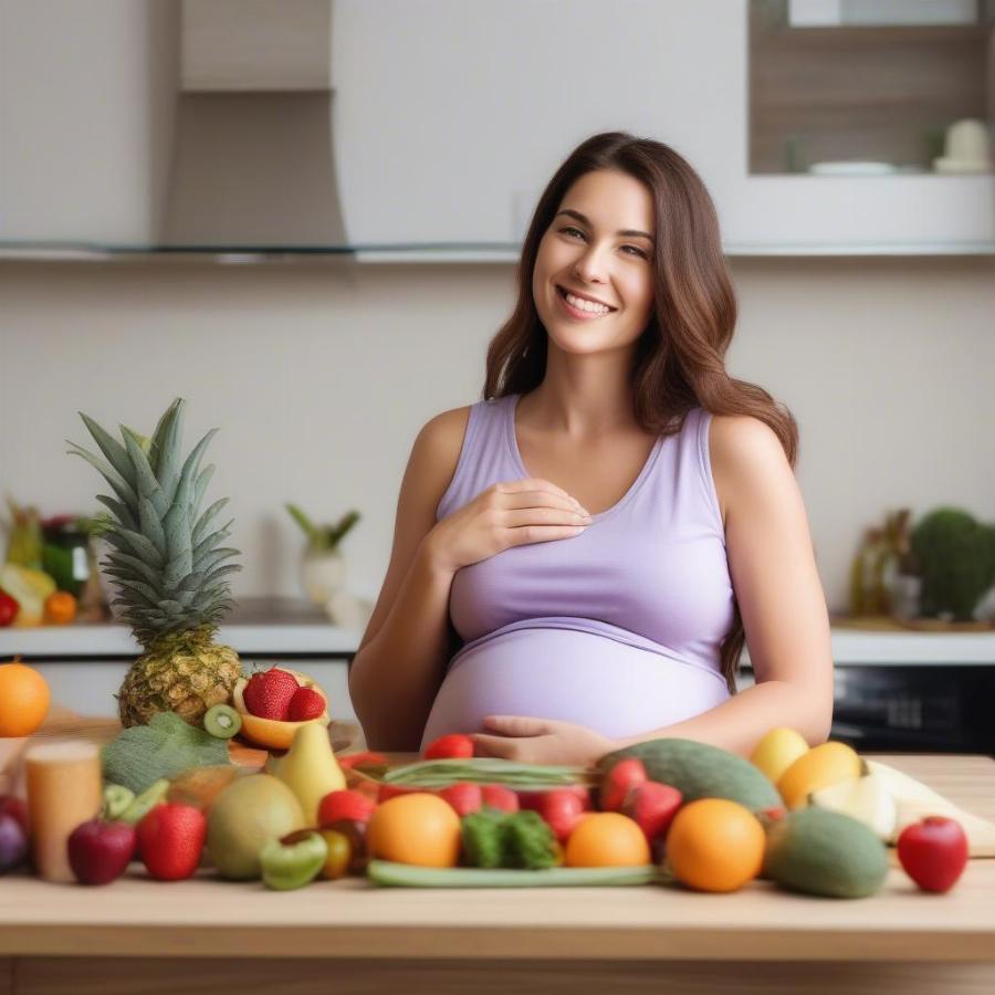 Pregnant woman enjoying a healthy meal.