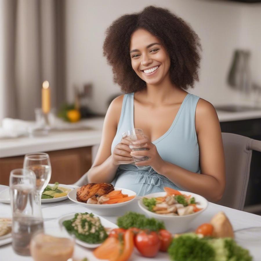 Pregnant Woman Eating a Healthy Meal