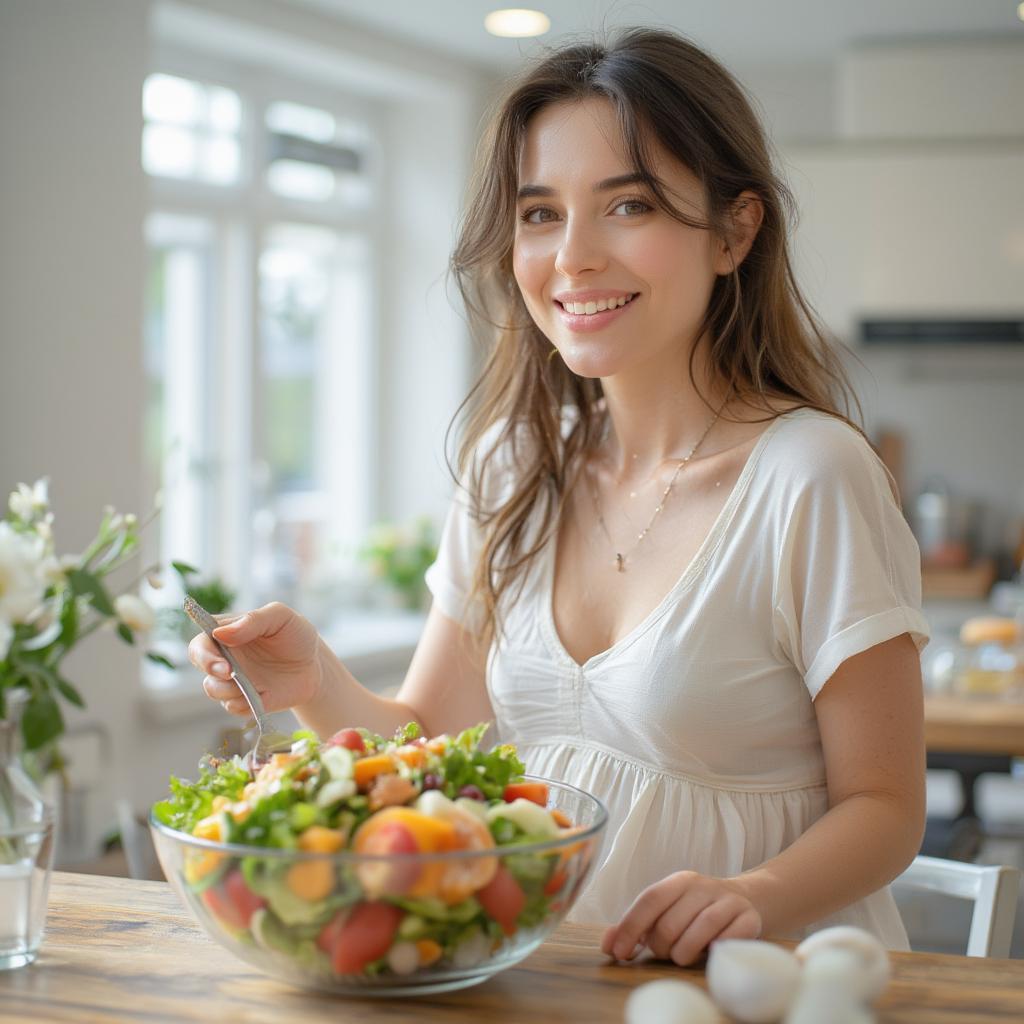 Pregnant Woman Enjoying a Healthy Salad