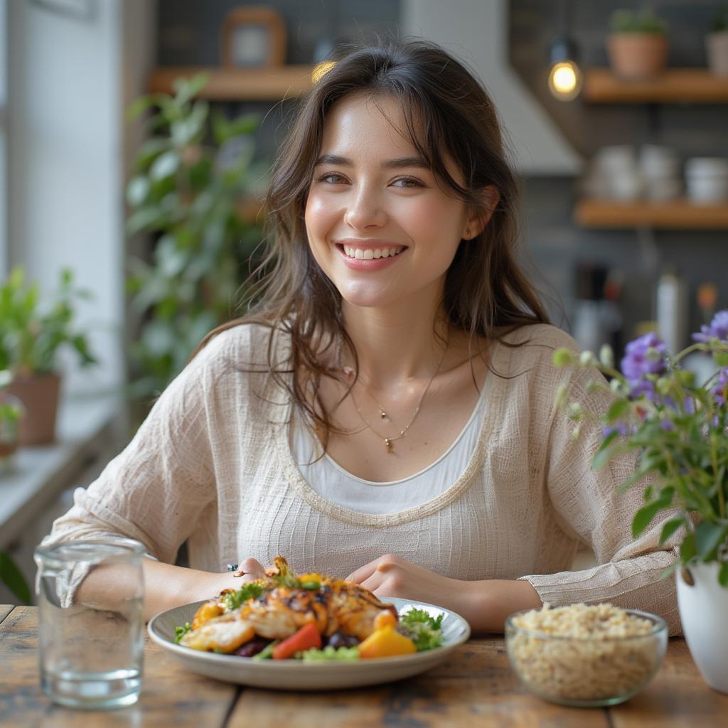 pregnant woman enjoying healthy meal