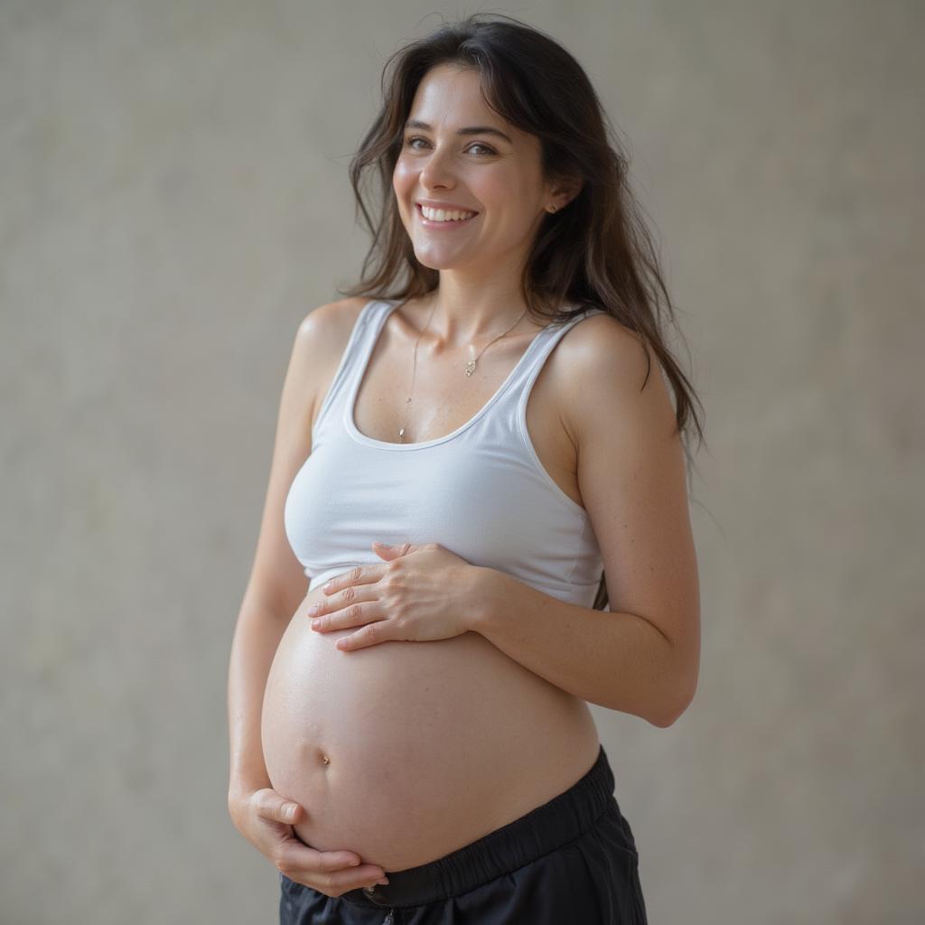 A pregnant woman radiating confidence and embracing her pregnancy journey