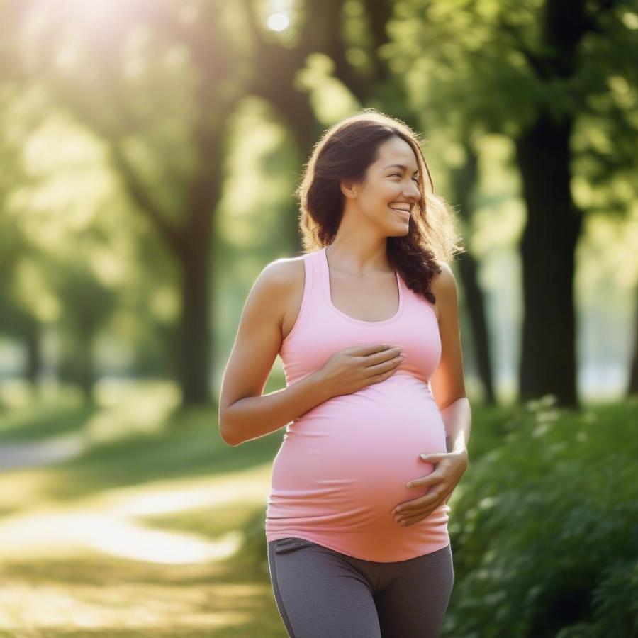 Pregnant Woman Enjoying a Walk in the Park