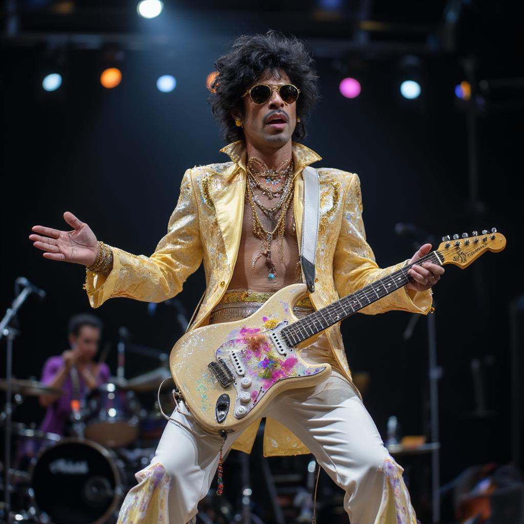 Prince Dominating the Stage with His Unique Blend of Funk and Showmanship