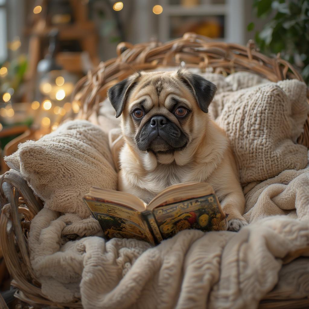 pug cozy corner reading books