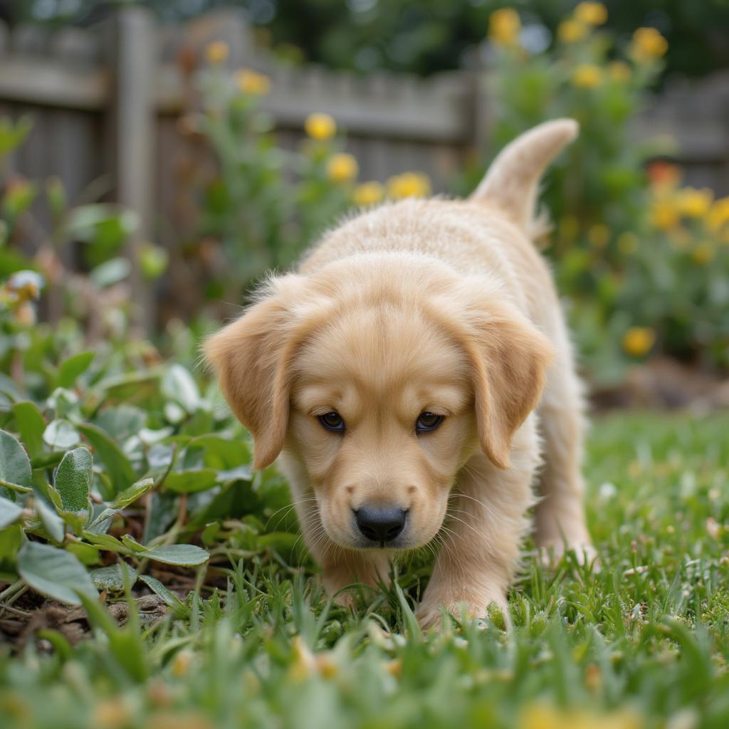 golden-puppy-exploring-garden