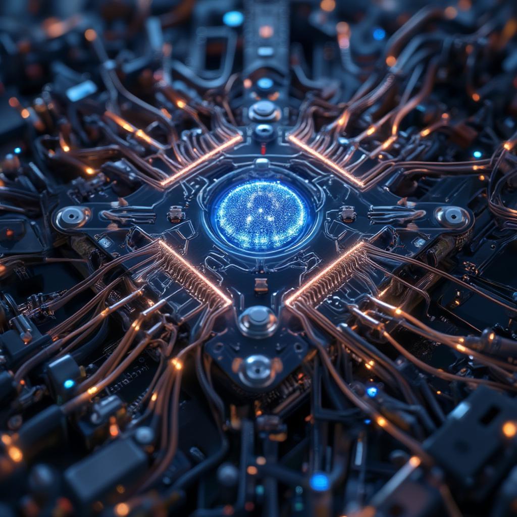 Quantum Computer with Intricate Circuitry Representing Advanced Technology