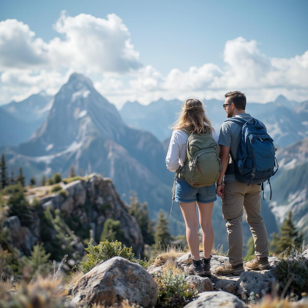 Couple Hiking in Mountains for Real Lifestyle Experience