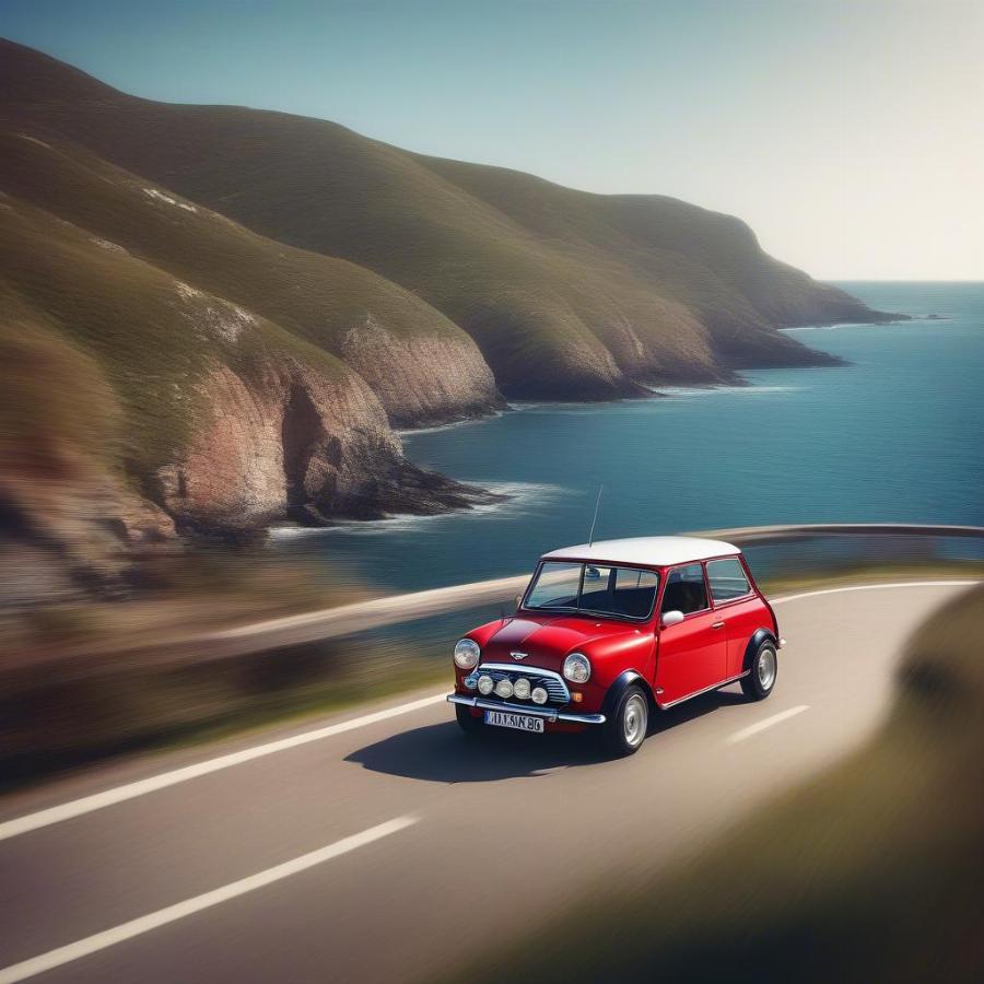 Classic Red Mini Cooper on a Scenic Road Trip