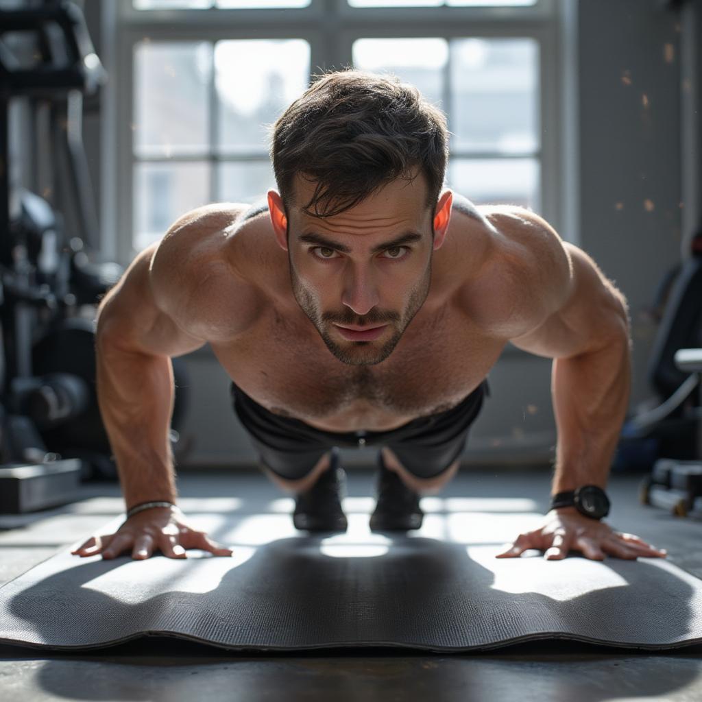 Man doing push-ups to reduce chest fat