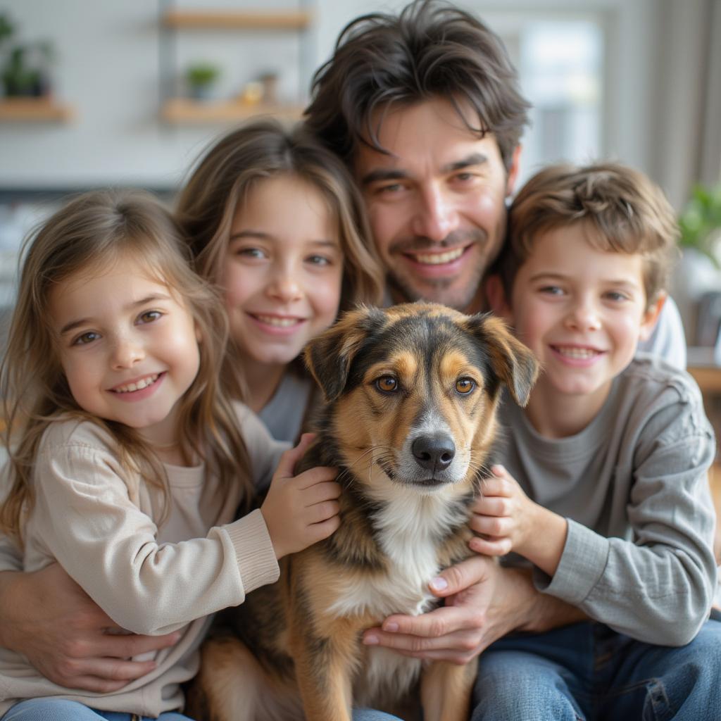 happy family with rescued dog