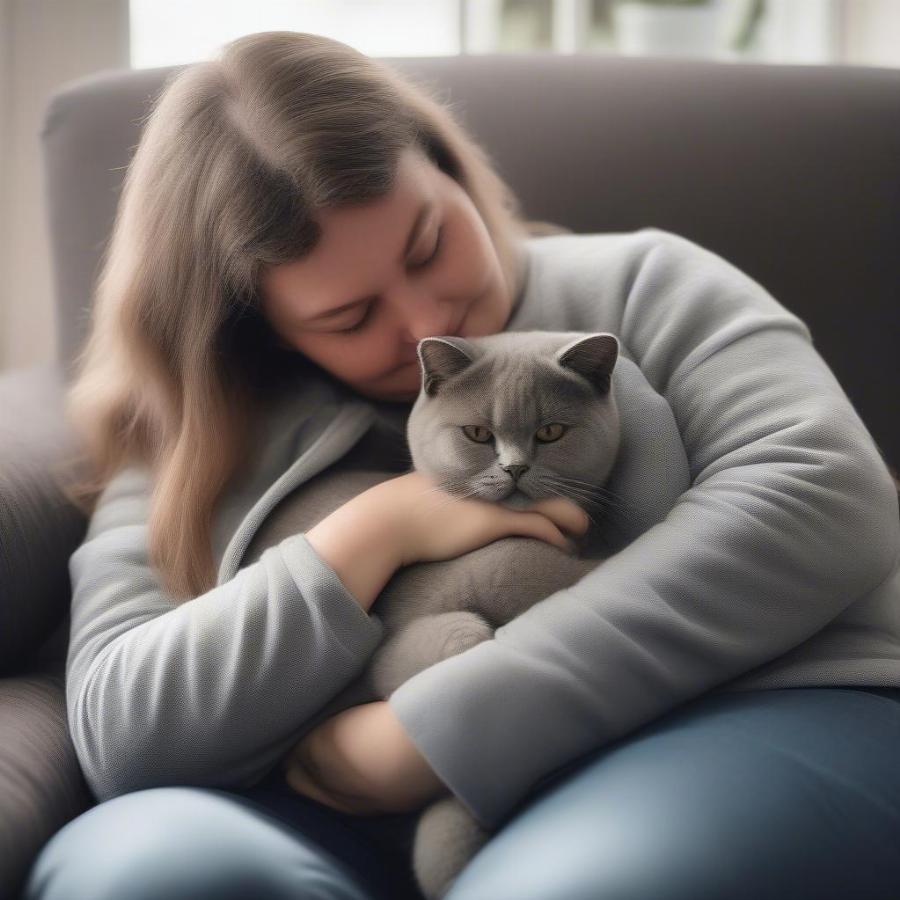 Rescued British Shorthair Bonding with Owner