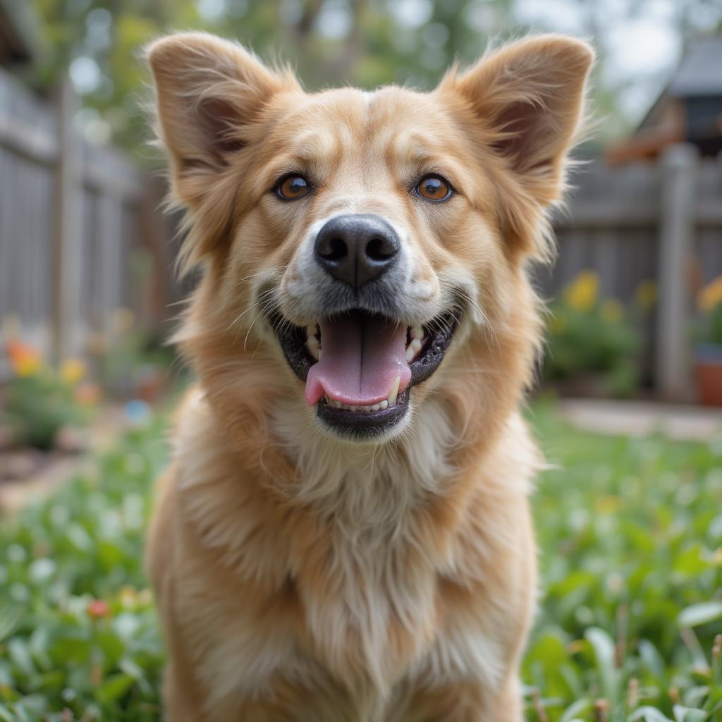 happy rescued dog in new home