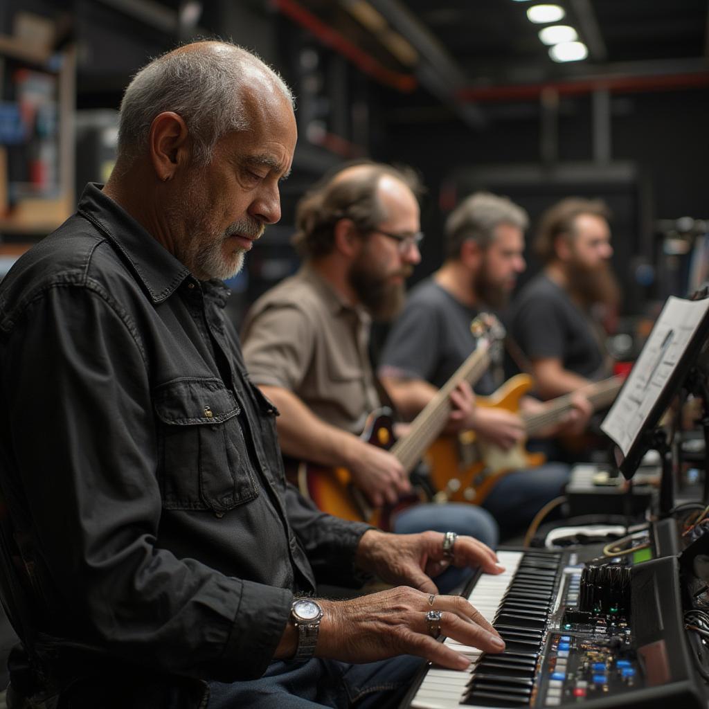 rhythm and blues band during recording session