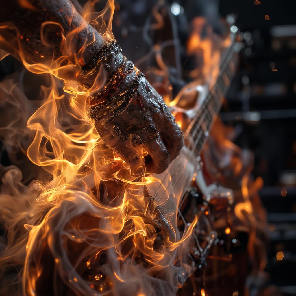 Guitar ablaze on fire