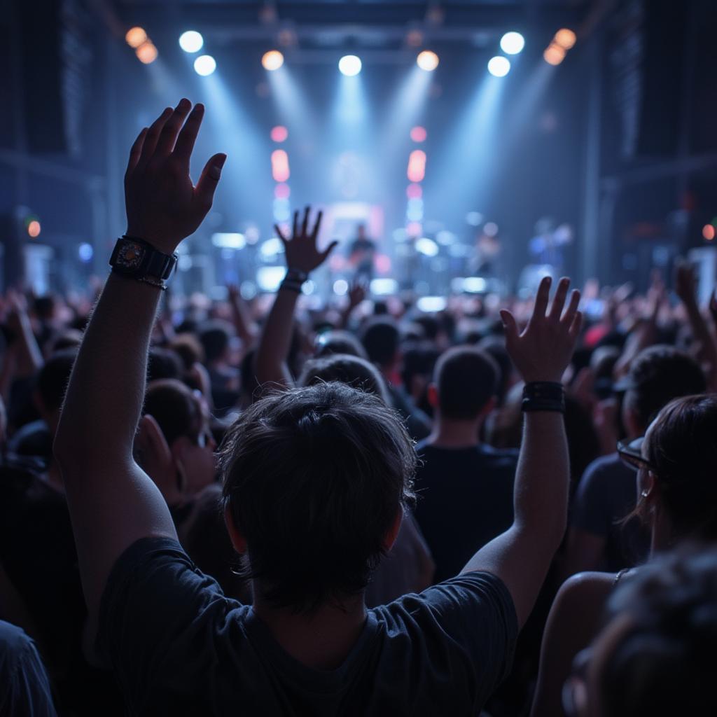 Energetic audience cheers in concert