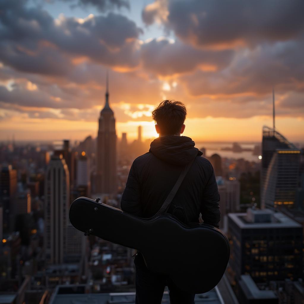 Rock N Roll Detective Silhouette at Sunset