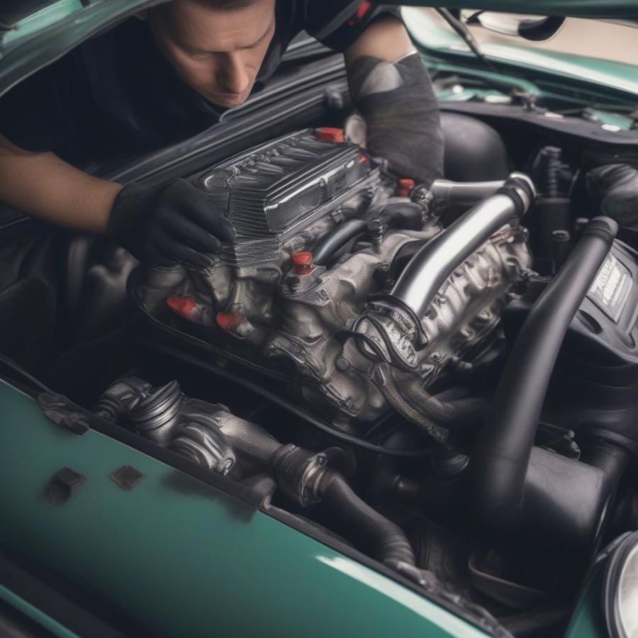 Inspecting the Engine of a Rover Mini Cooper