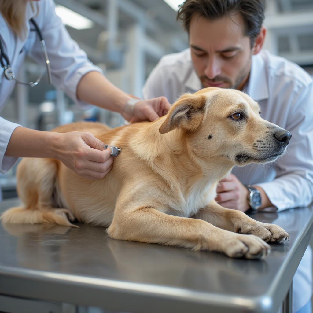 Safe dog being microchipped