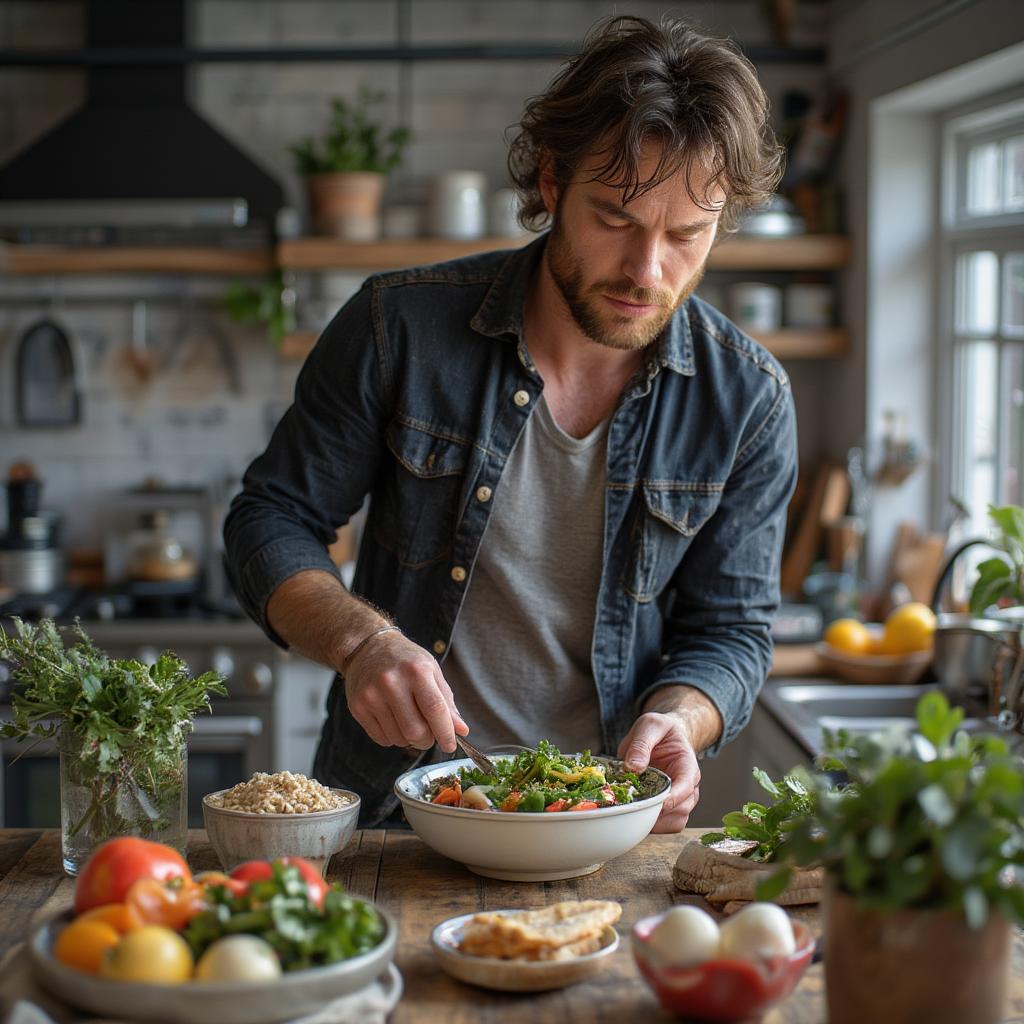 Sam Heughan Prepares a Nutritious Meal