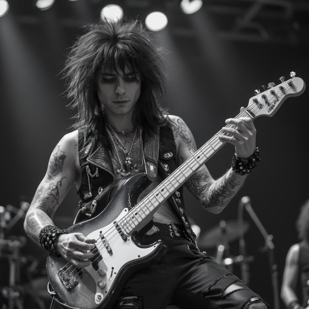 sami yaffa on bass with hanoi rocks in 1980s