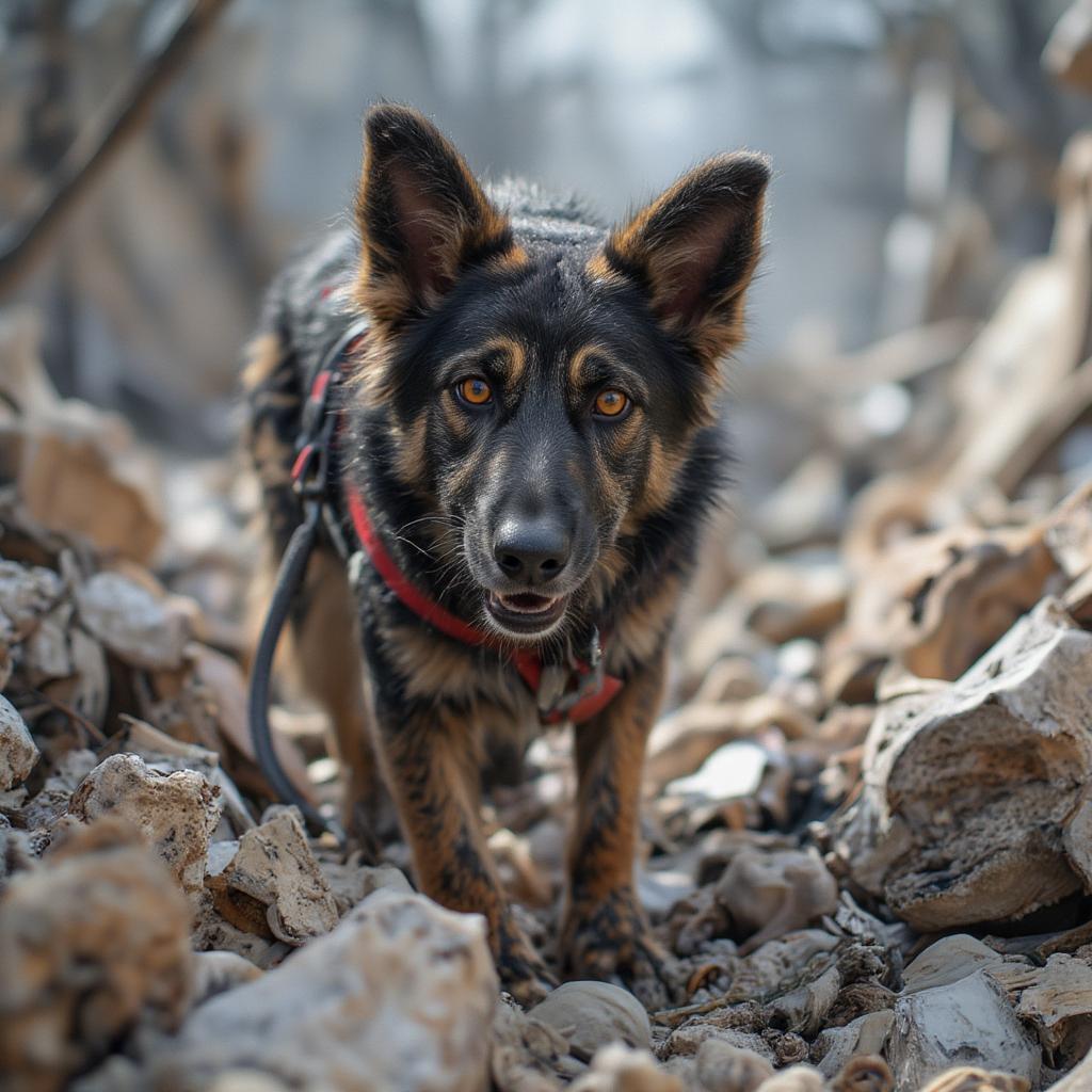 Search and Rescue Dog Searching for Survivors