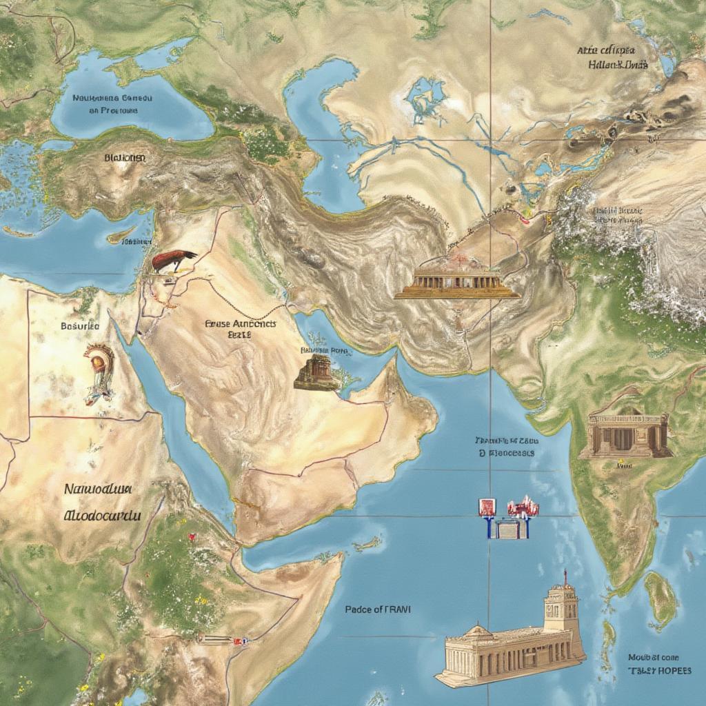 A map illustrating the locations of the seven wonders of the ancient world