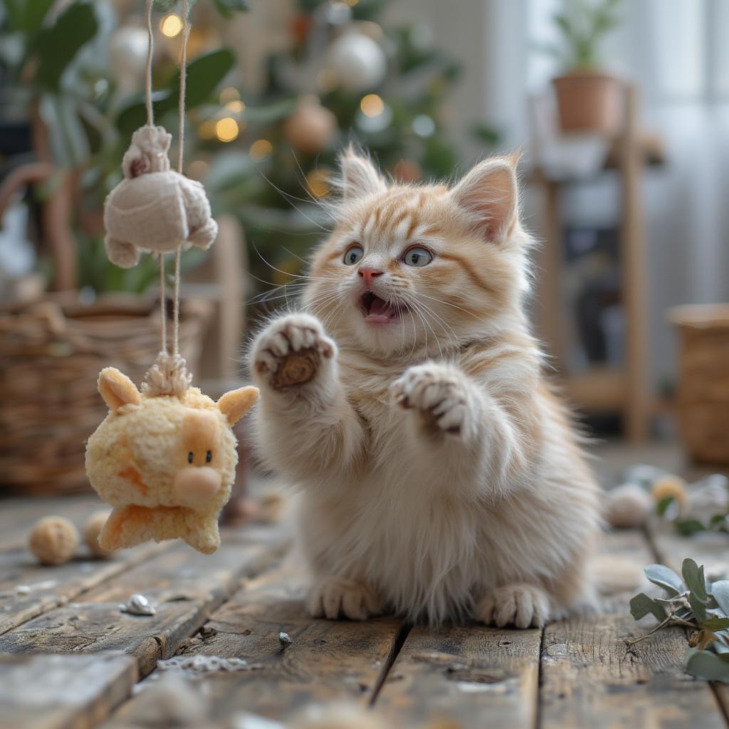 Playful Siberian Cat Engaging with a Toy