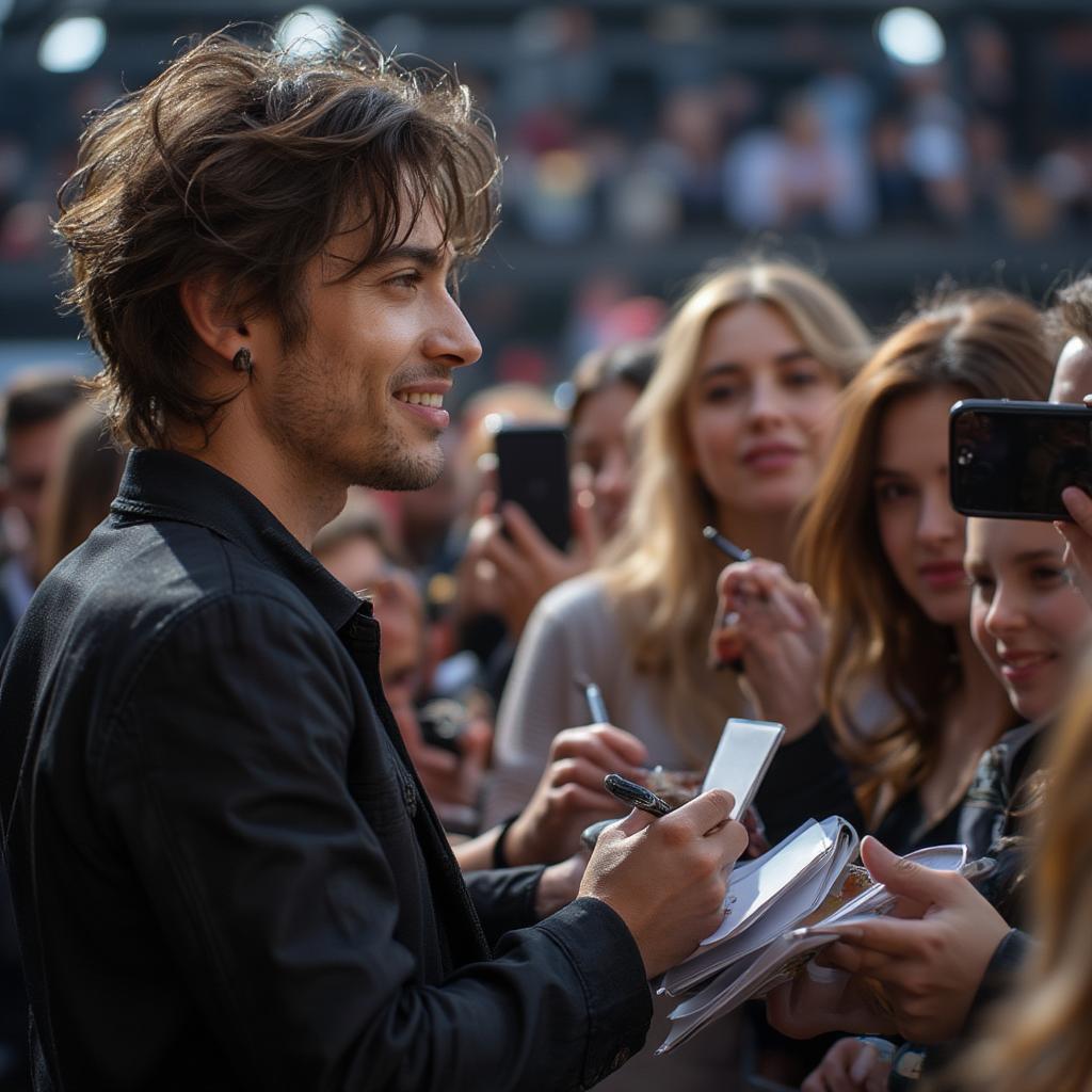 Singer connecting with fans by signing autographs after a performance.