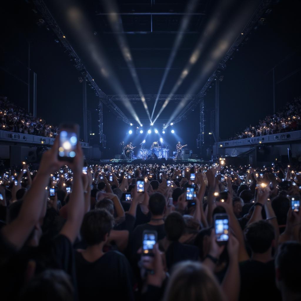 Slow Rock Concert with Audience Holding Up Lighters