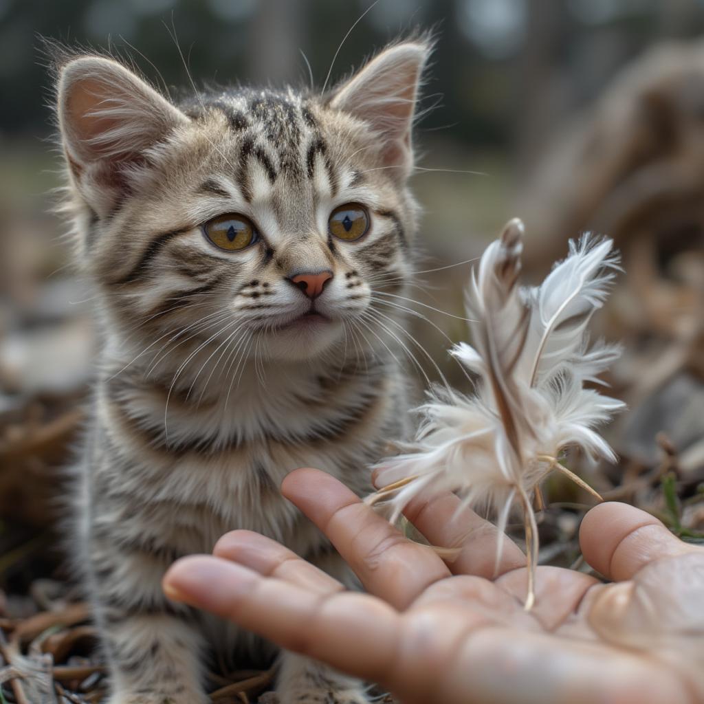 Small cat playing with a toy