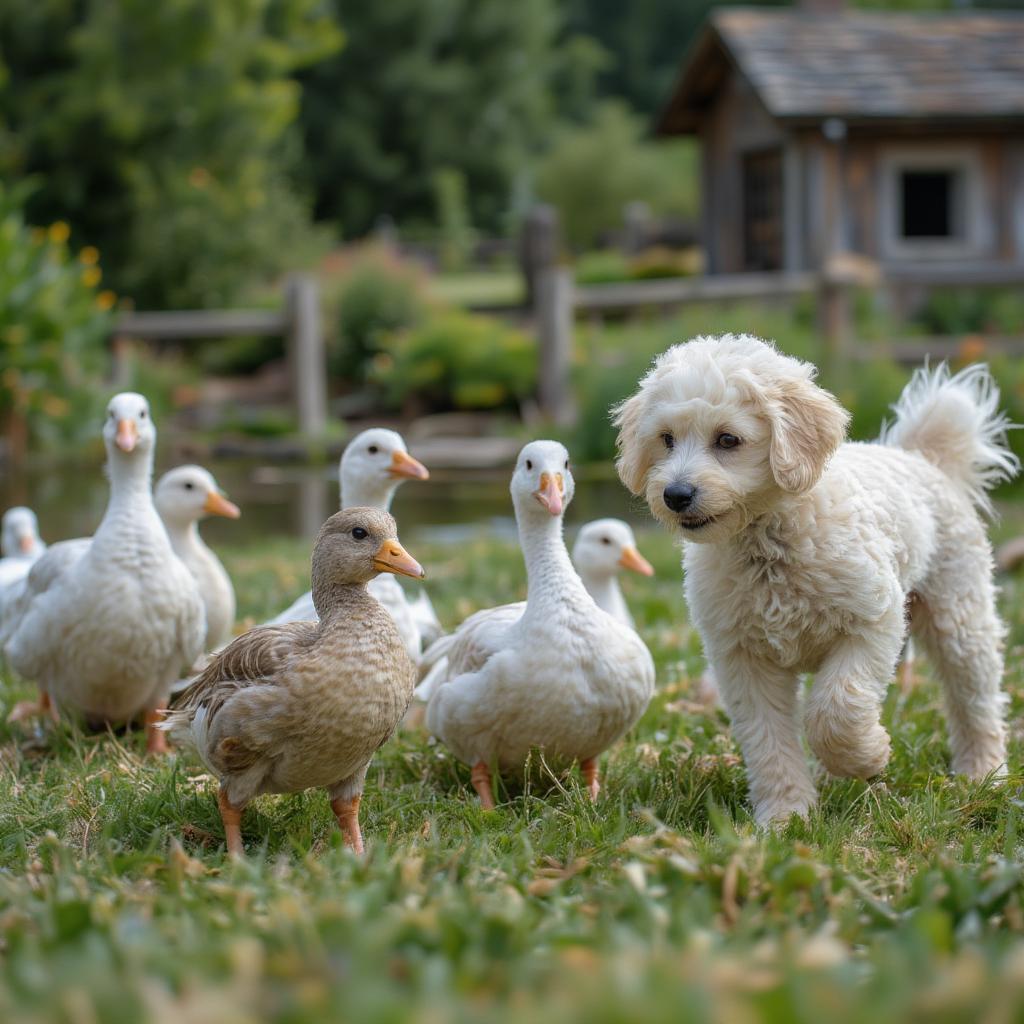 a-miniature-poodle-herds-ducks