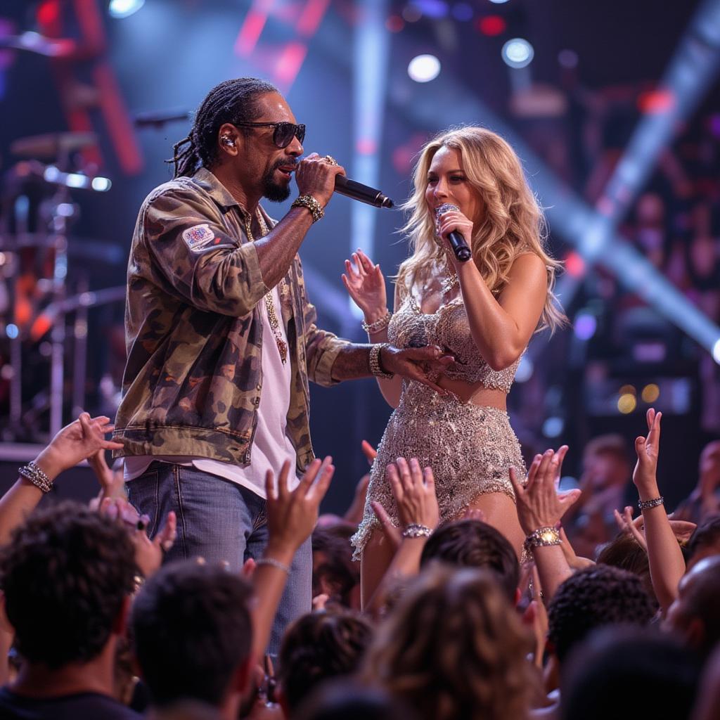 Snoop Dogg and Kelly Clarkson performing in concert