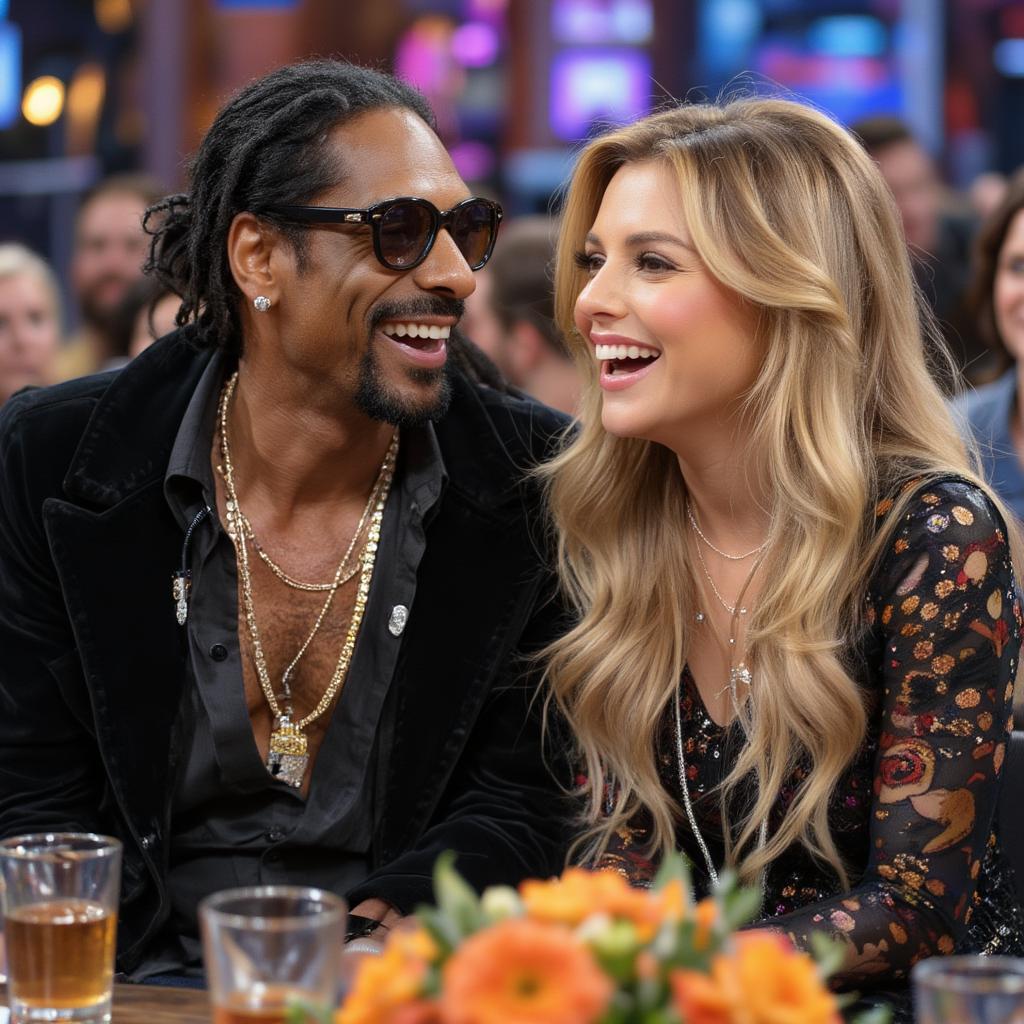 Snoop Dogg and Kelly Clarkson having fun on talk show