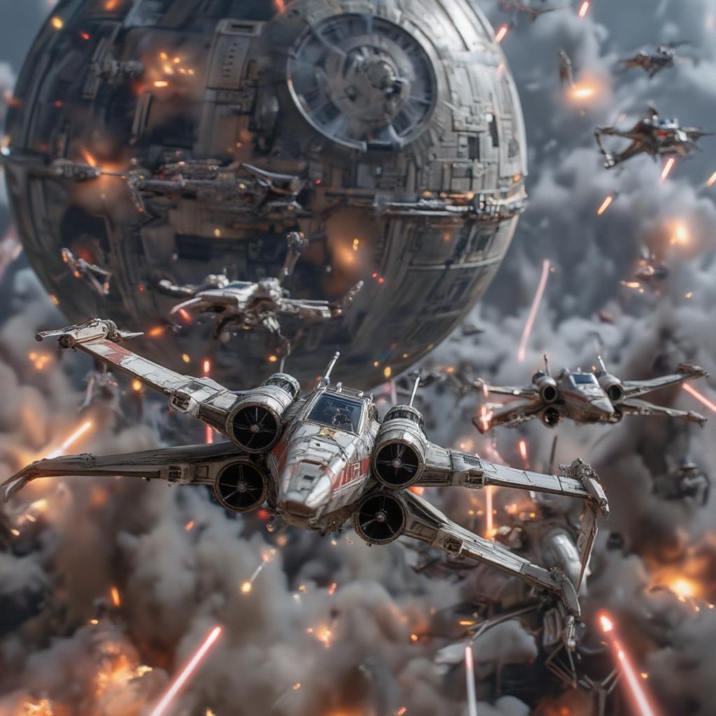 Rebel X-wings attack the Death Star in Star Wars: A New Hope