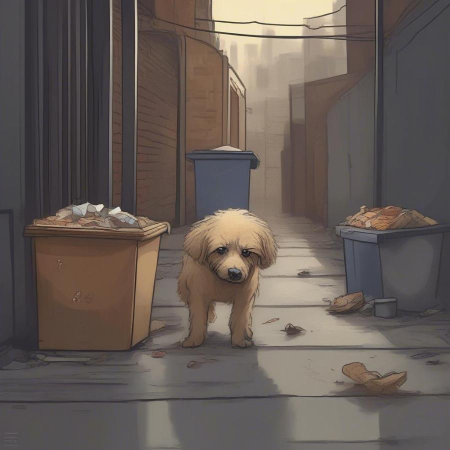 A stray dog searching for food in a dumpster