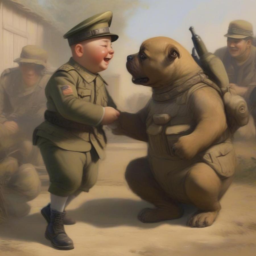 Sgt. Stubby interacting with American soldiers