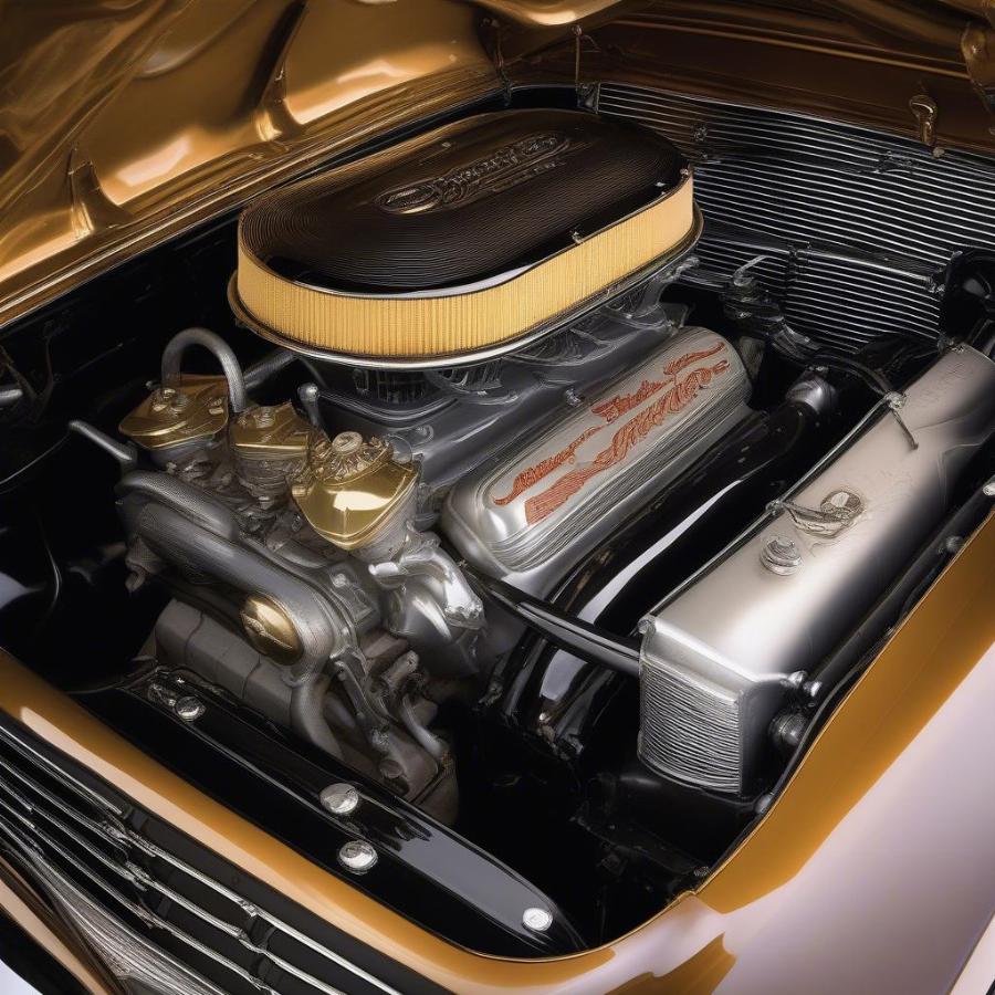 Detailed view of the Studebaker Golden Hawk's impressive Packard V8 engine