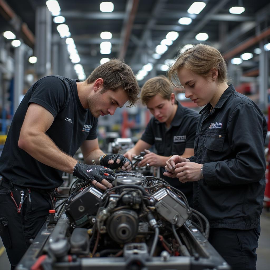 Students Working on a Car in Automotive Class