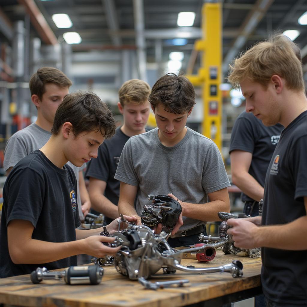 Students Working on Car Suspension in Summer Class